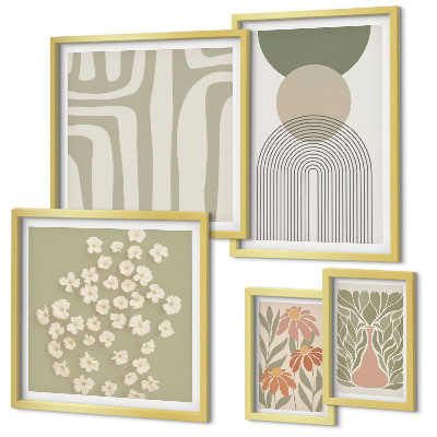 Set de 5 cuadros para salón Gráficos de plantas con estilo pastel