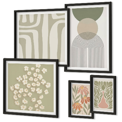 Set de 5 cuadros para salón Gráficos de plantas con estilo pastel