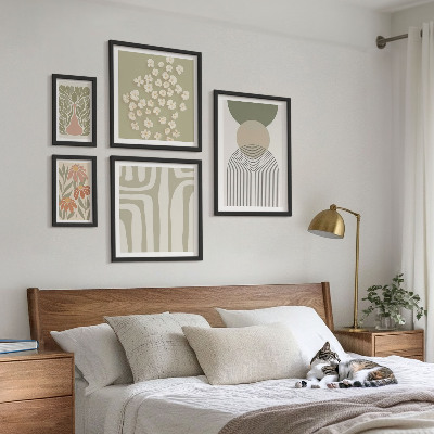 Set de 5 cuadros para salón Gráficos de plantas con estilo pastel