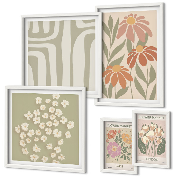 Conjunto de cuadros decorativos Estampados florales Londres París boho
