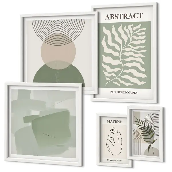 Set de 5 cuadros para salón con elegantes composiciones vegetales