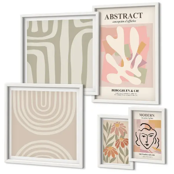 Set de 5 cuadros para salón con diseño de plantas abstractas