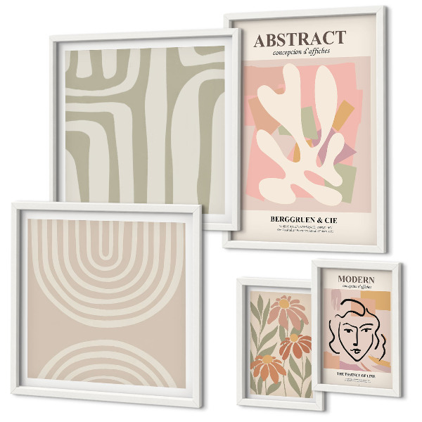 Set de 5 cuadros para salón Plantas abstractas con estilo
