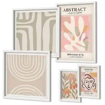 Set de 5 cuadros para salón con diseño de plantas abstractas