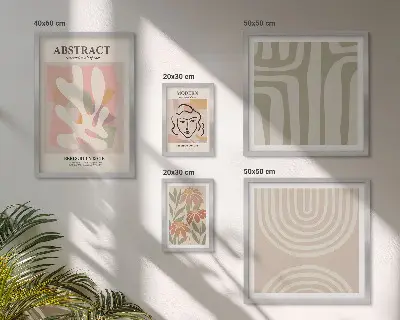 Set de 5 cuadros para salón con diseño de plantas abstractas