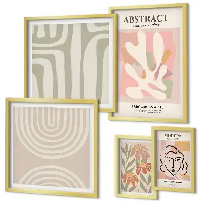Set de 5 cuadros para salón con diseño de plantas abstractas