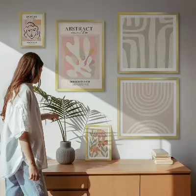 Set de 5 cuadros para salón con diseño de plantas abstractas