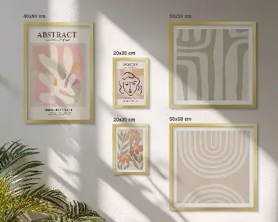 Set de 5 cuadros para salón con diseño de plantas abstractas