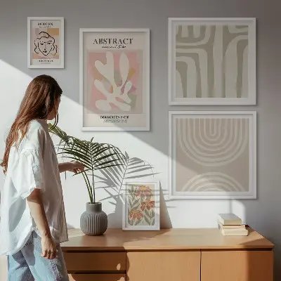 Set de 5 cuadros para salón con diseño de plantas abstractas