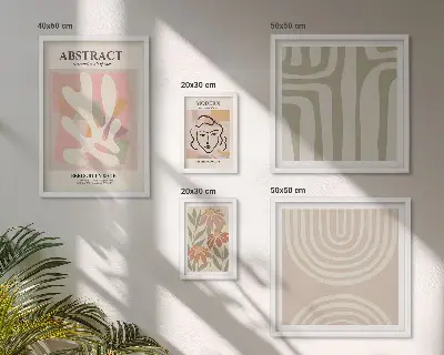 Set de 5 cuadros para salón con diseño de plantas abstractas