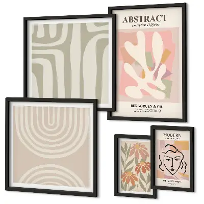 Set de 5 cuadros para salón con diseño de plantas abstractas