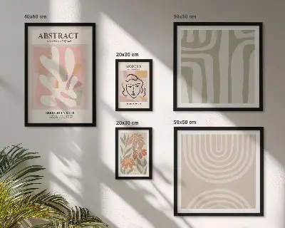 Set de 5 cuadros para salón con diseño de plantas abstractas