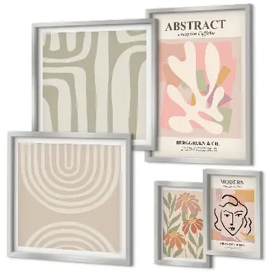 Set de 5 cuadros para salón con diseño de plantas abstractas