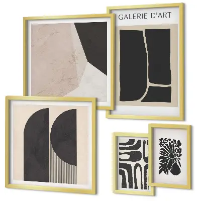 Pared galería de arte con gráficos minimalistas y elegantes