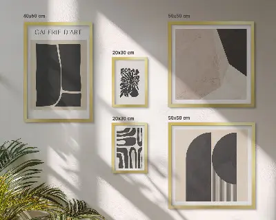 Pared galería de arte con gráficos minimalistas y elegantes