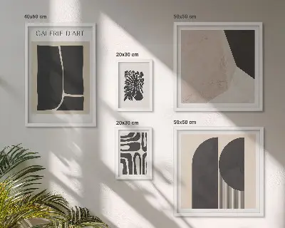 Pared galería de arte con gráficos minimalistas y elegantes