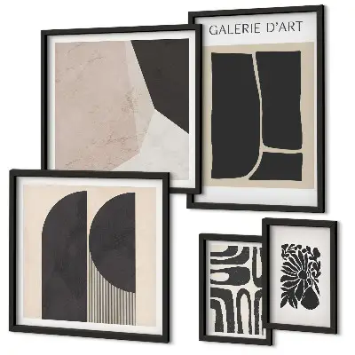Pared galería de arte con gráficos minimalistas y elegantes
