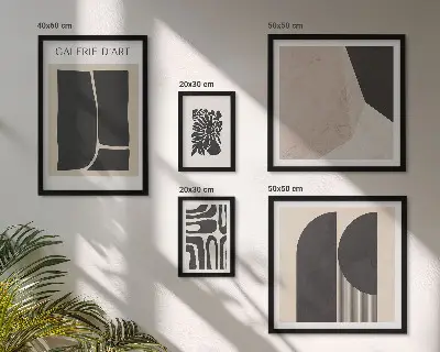 Pared galería de arte con gráficos minimalistas y elegantes