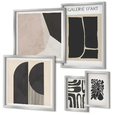 Pared galería de arte con gráficos minimalistas y elegantes