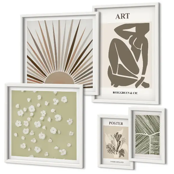 Set de 5 cuadros para salón con diseño de gráficos abstractos de plantas