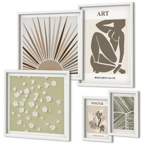 Set de 5 cuadros para salón Gráficos abstractos de plantas con estilo