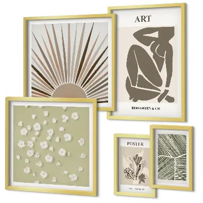 Set de 5 cuadros para salón con diseño de gráficos abstractos de plantas