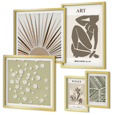 Set de 5 cuadros para salón Gráficos abstractos de plantas con estilo