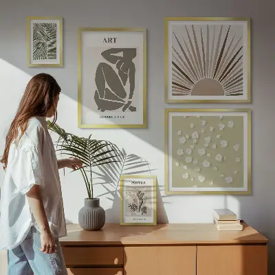 Set de 5 cuadros para salón con diseño de gráficos abstractos de plantas