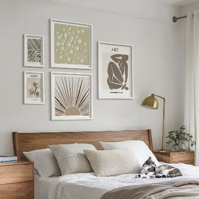 Set de 5 cuadros para salón con diseño de gráficos abstractos de plantas