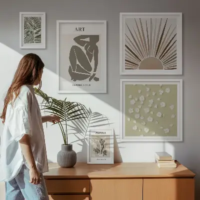 Set de 5 cuadros para salón con diseño de gráficos abstractos de plantas