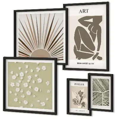 Set de 5 cuadros para salón con diseño de gráficos abstractos de plantas