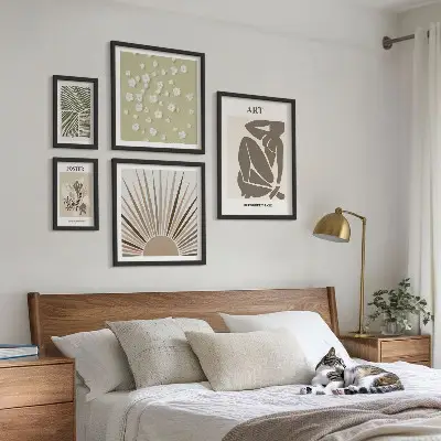 Set de 5 cuadros para salón con diseño de gráficos abstractos de plantas
