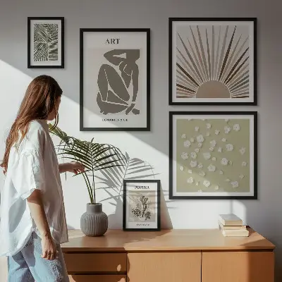Set de 5 cuadros para salón con diseño de gráficos abstractos de plantas