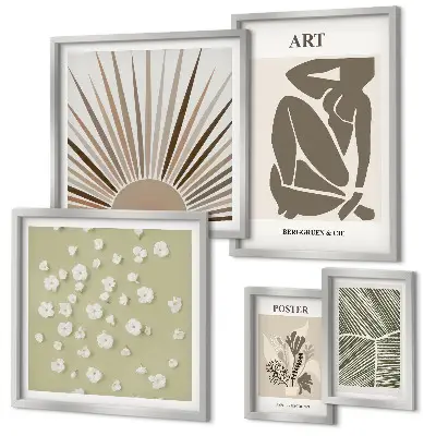 Set de 5 cuadros para salón con diseño de gráficos abstractos de plantas