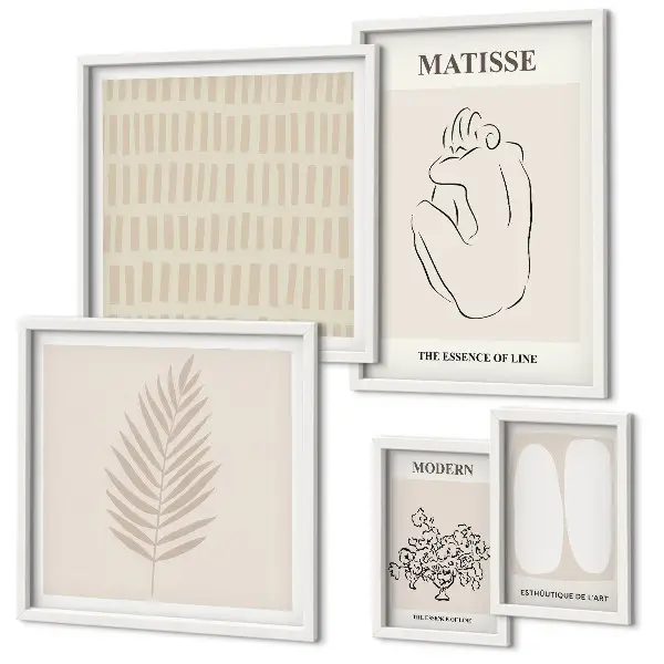 Set de 5 cuadros para salón con formas de estilo minimalista