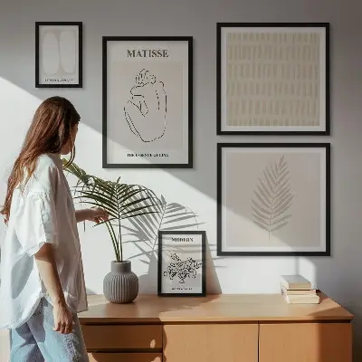 Set de 5 cuadros para salón con formas de estilo minimalista