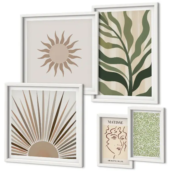 Set de 5 cuadros para salón con diseño de gráficos abstractos de plantas