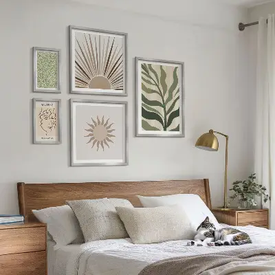 Set de 5 cuadros para salón con diseño de gráficos abstractos de plantas
