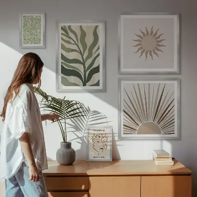 Set de 5 cuadros para salón con diseño de gráficos abstractos de plantas