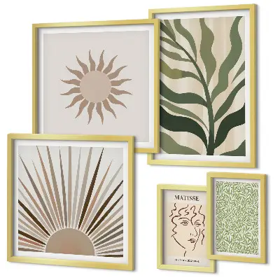 Set de 5 cuadros para salón con diseño de gráficos abstractos de plantas