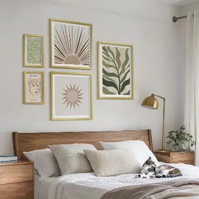 Set de 5 cuadros para salón con diseño de gráficos abstractos de plantas