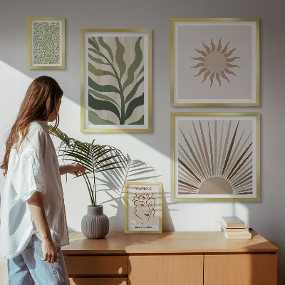 Set de 5 cuadros para salón Gráficos abstractos de plantas con estilo