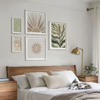 Set de 5 cuadros para salón con diseño de gráficos abstractos de plantas