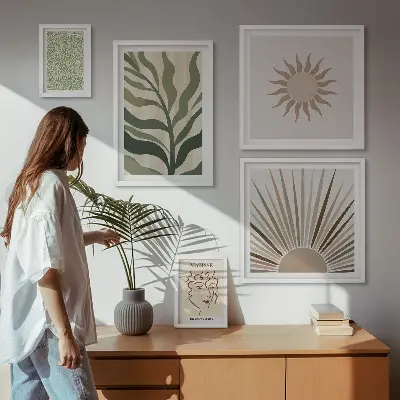 Set de 5 cuadros para salón con diseño de gráficos abstractos de plantas