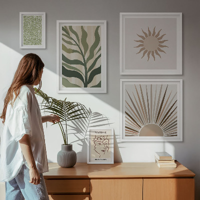 Set de 5 cuadros para salón Gráficos abstractos de plantas con estilo