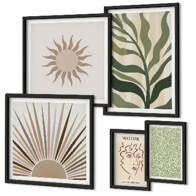 Set de 5 cuadros para salón con diseño de gráficos abstractos de plantas