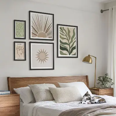 Set de 5 cuadros para salón con diseño de gráficos abstractos de plantas