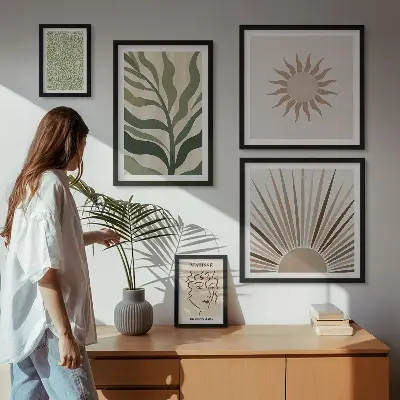 Set de 5 cuadros para salón con diseño de gráficos abstractos de plantas