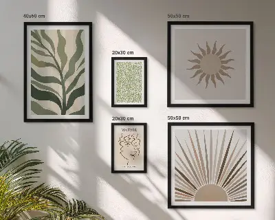 Set de 5 cuadros para salón con diseño de gráficos abstractos de plantas