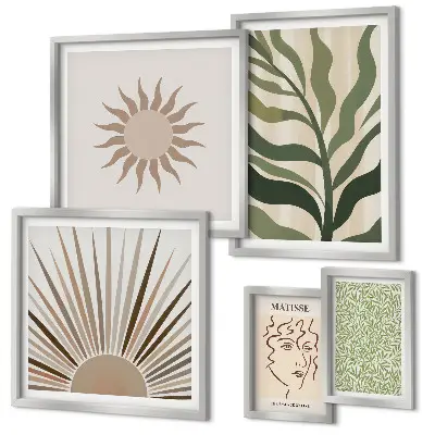 Set de 5 cuadros para salón con diseño de gráficos abstractos de plantas